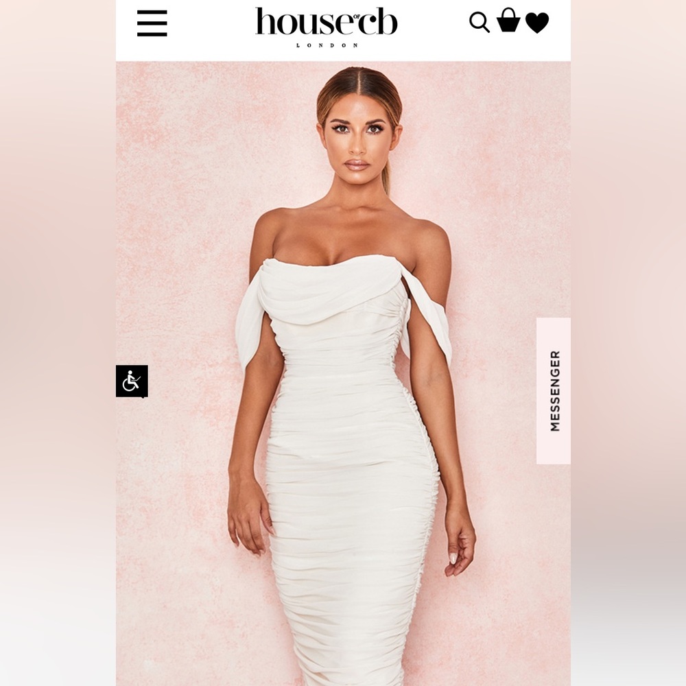 House of CB CARLOTTA 
IVORY RUCHED DRAPED CHIFFON DRESS